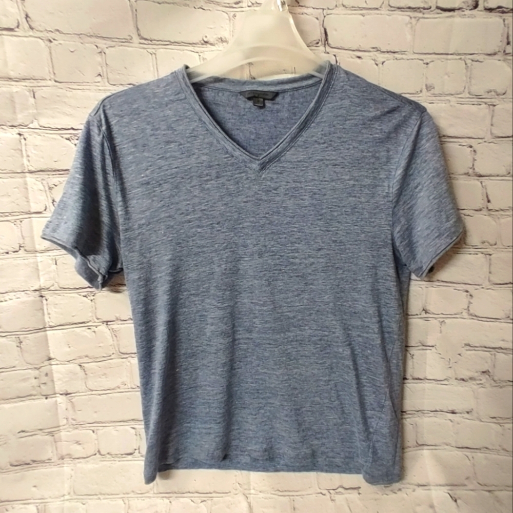 John Varvatos Light Blue Heather Linen V-Neck Tee